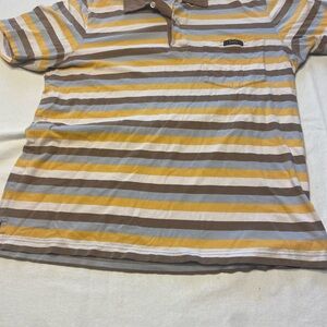 Lucky Brand Y2K Vintage Inspired Polo Shirt Yellow Stripped Men’s Large